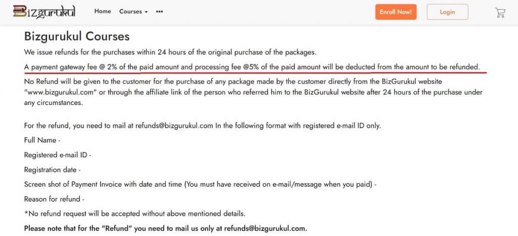 bizgurukul refund process