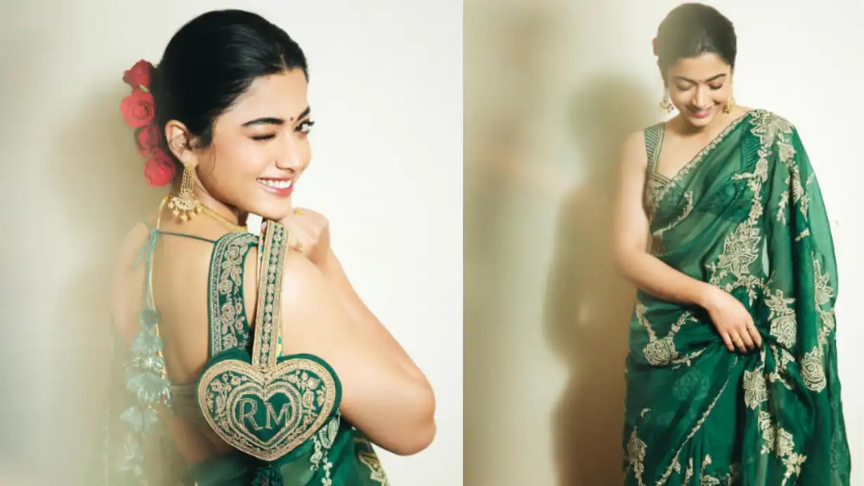 Have you seen Rashmika Mandanna's green Torani saree and potli