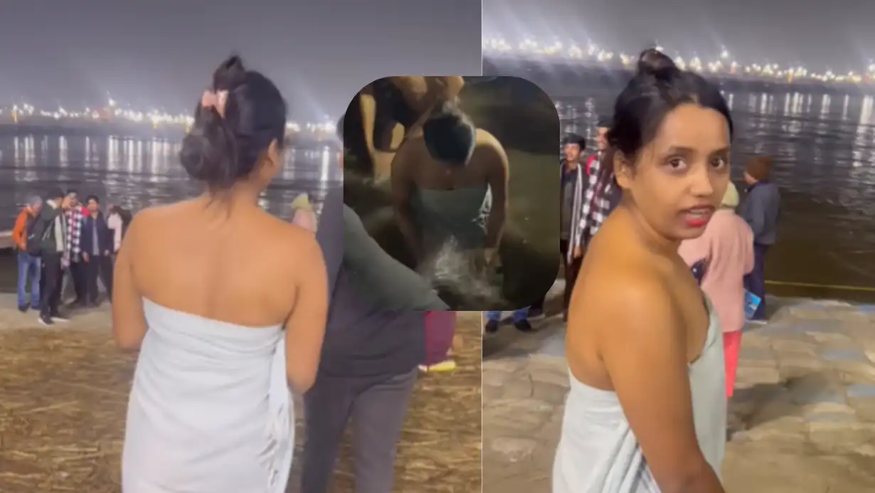 In Maha Kumbh, A Girl Made A Video Of Herself Bathing Wearing Only A Towel