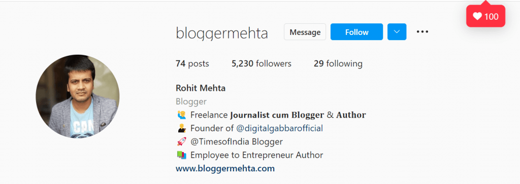 Best 5 Instagram Marketing Tips (100% Work) 2 Instagram profile of rohit mehta