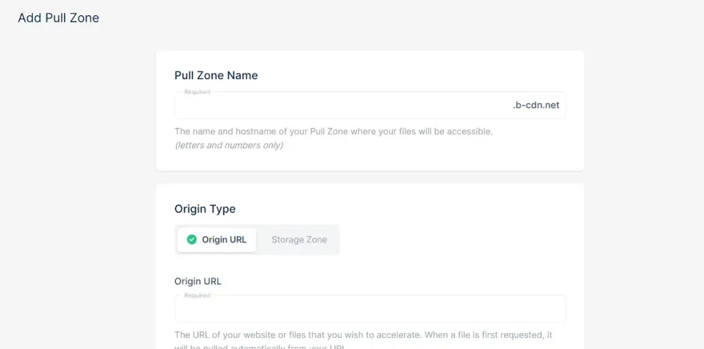 BunnyCDN add pull zone
