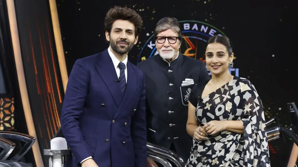 Kartik Aaryan And Vidya Balan Amitabh Wirth Bachchans In Kbc 16