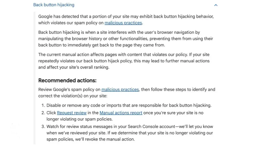 Google Targets Back Button Hijacking With New Spam Penalty (Effective June 15, 2026) 2 Hijack The Back Button Rule